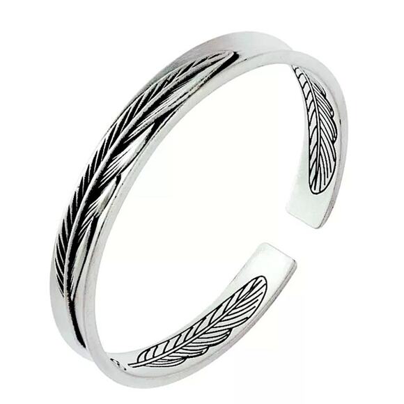 Sterling Silver Feather Cuff Bangle Bracelet - Picture 3 of 3